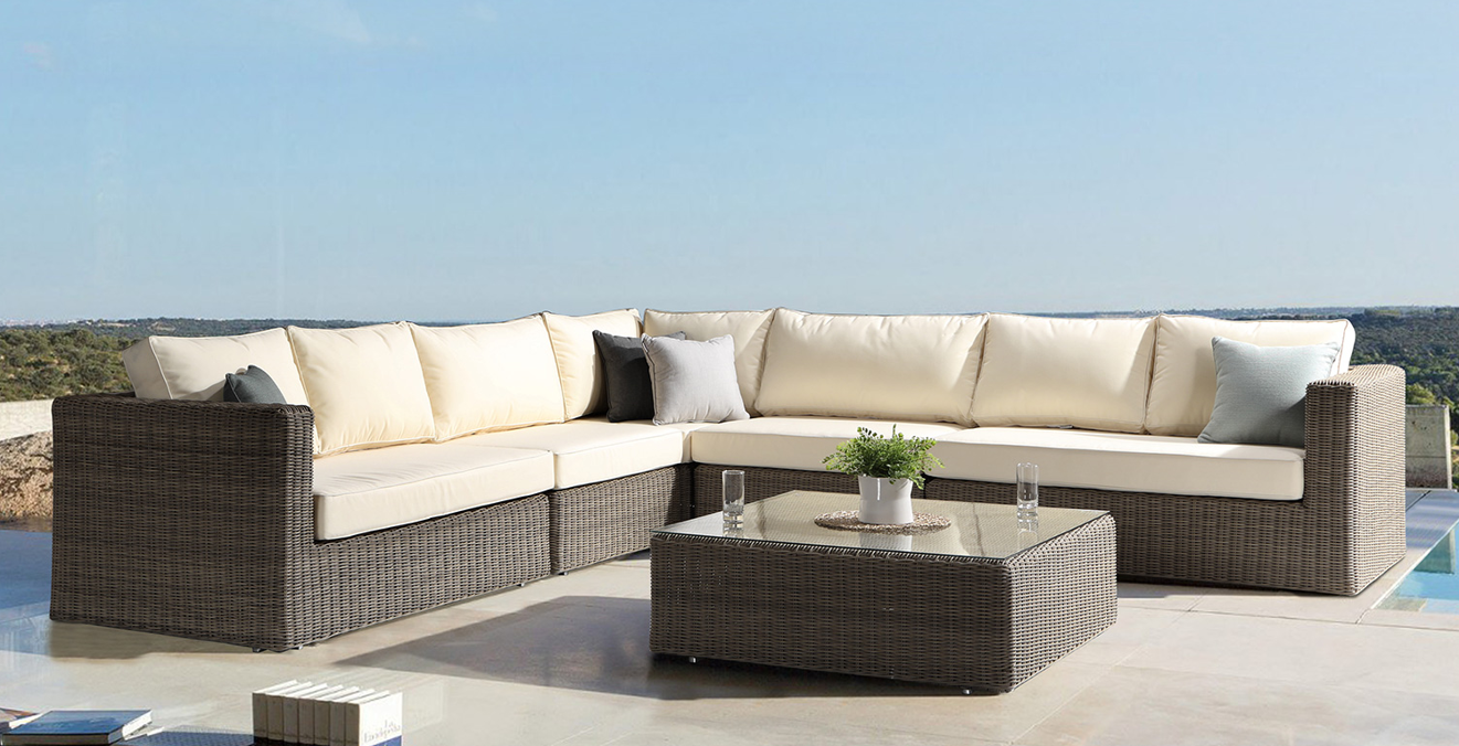 Outdoor Rattan Garden Furniture Corner Sofa Brown Cream Natural 