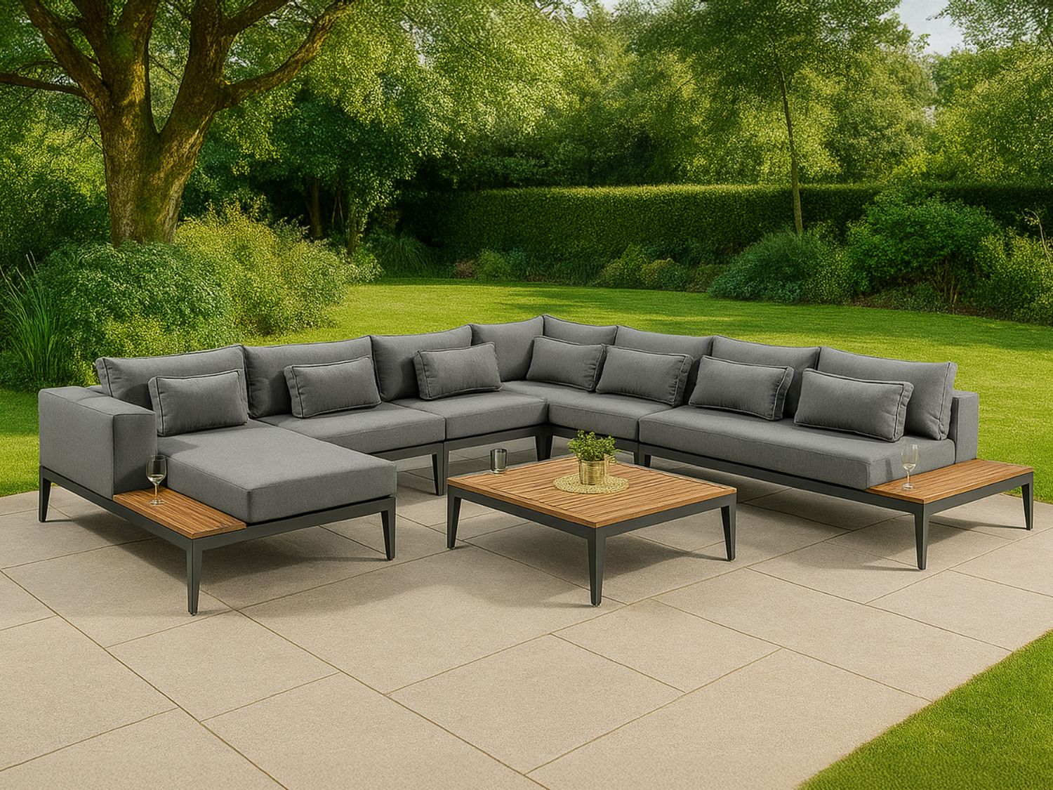 Moderno Sunbrella Grey Fabric Outdoor Corner Sofa Set