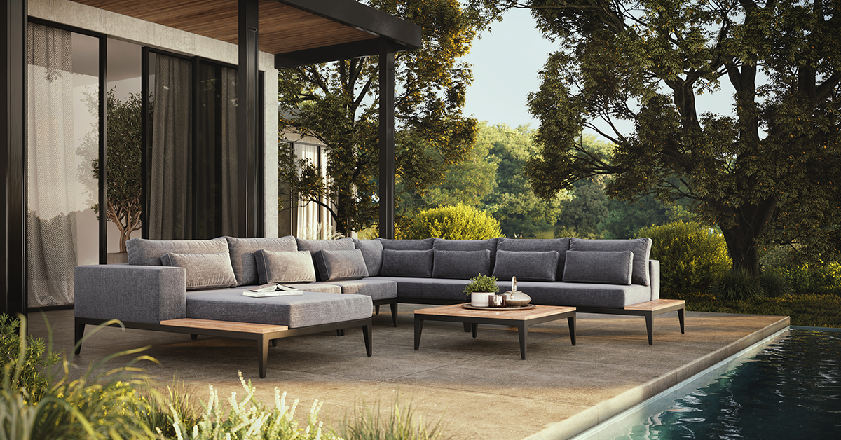 Modern Fabric Garden Sofa In Designer Garden | Alexander Francis