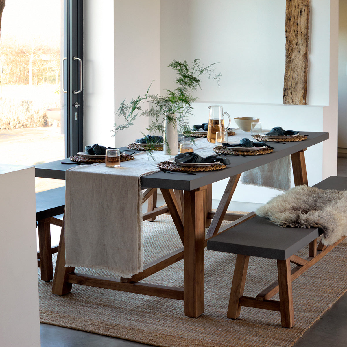 Chilford Table & Bench Set Large Grey