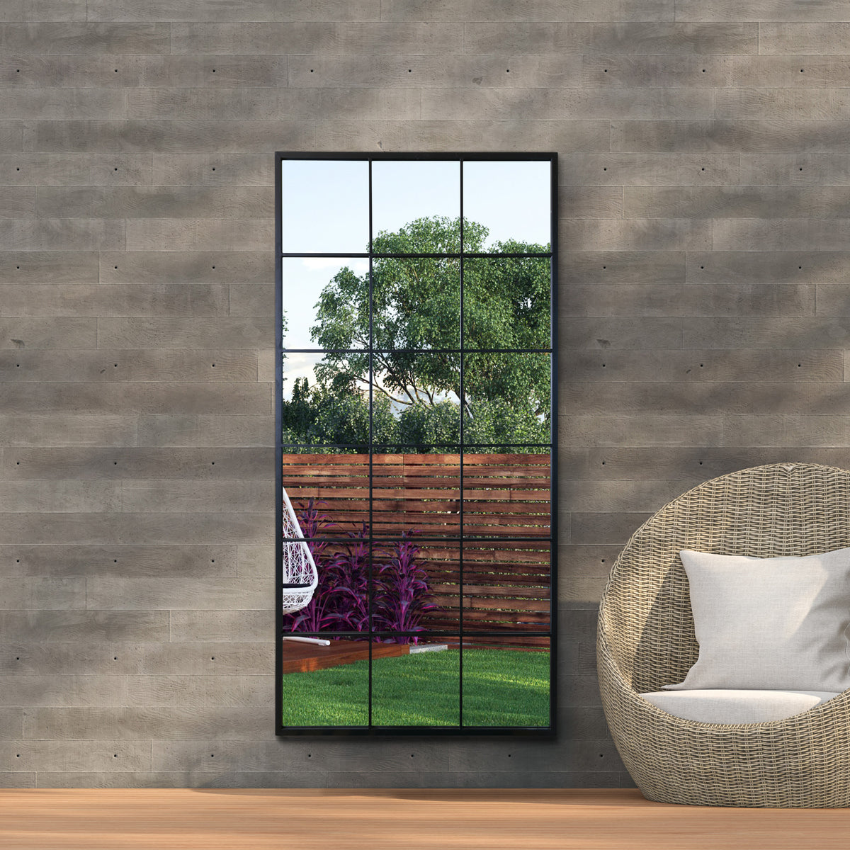 Modern Outdoor Vertical Mirror (Black Frame)