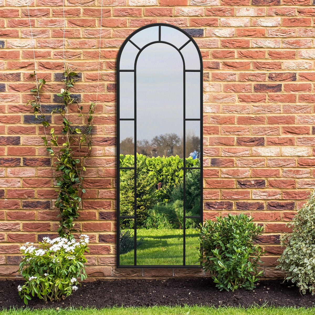 Arched Leaner Slim Garden Mirror (Black Frame)