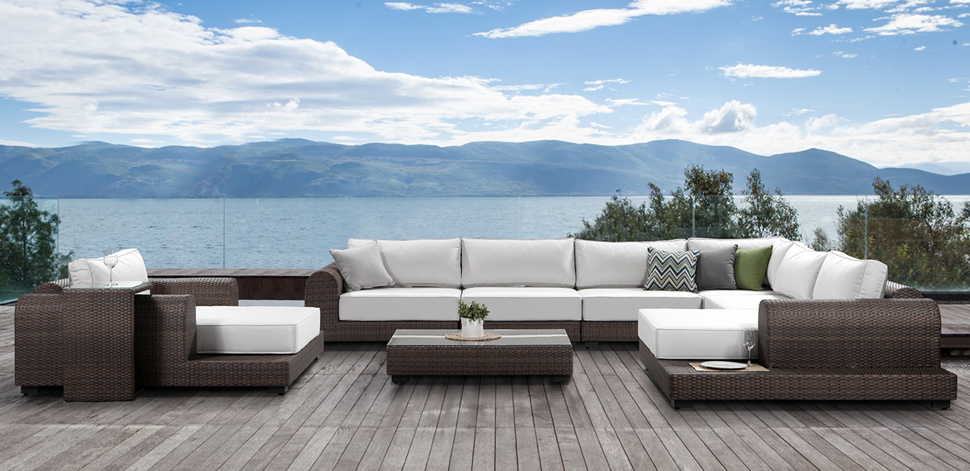 Milano Large Sunbrella Rattan Garden Corner Sofa Set | Alexander Francis 