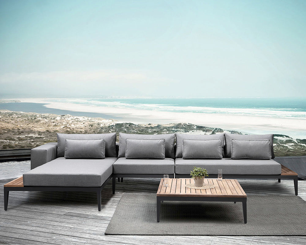 Moderno Sunbrella Grey Fabric Outdoor L Sofa Set | Alexander Francis