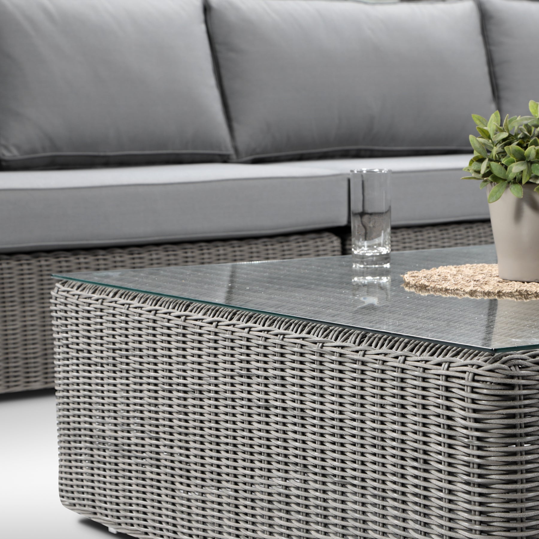 Close-Up Grey Rattan Outdoor Furniture Set | Alexander Francis