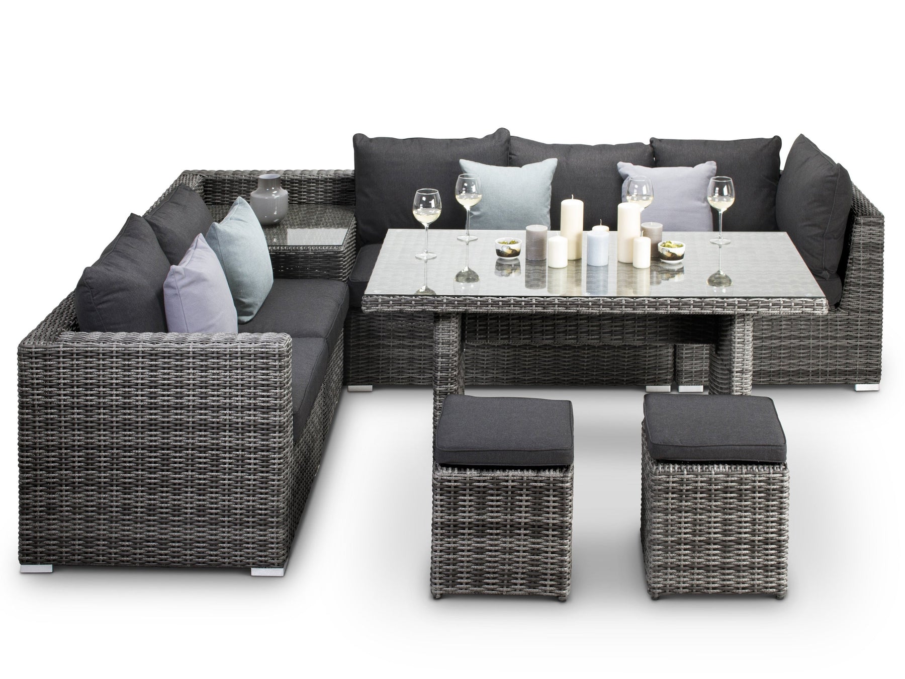 Alexander Francis Garden Furniture Rattan Verona Grey Corner Sofa With Dining Table