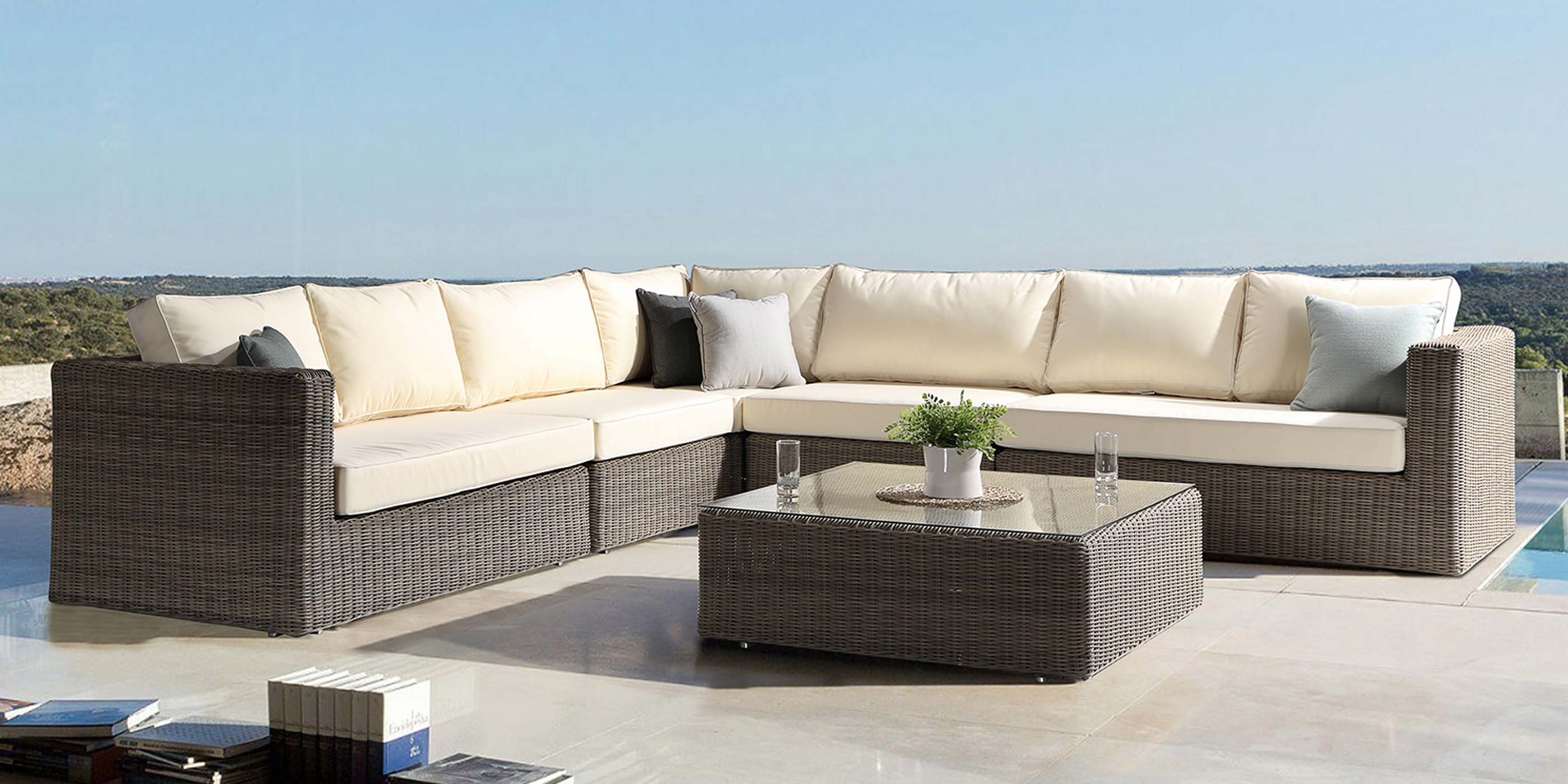 Tosca Brown And Cream Rattan Outdoor Sofa Set | Alexander Francis