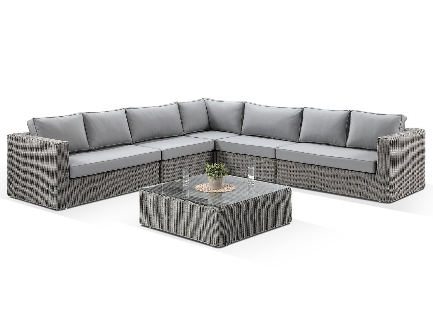 Tosca Large Grey Rattan Modular Corner Sofa Grey Cushions