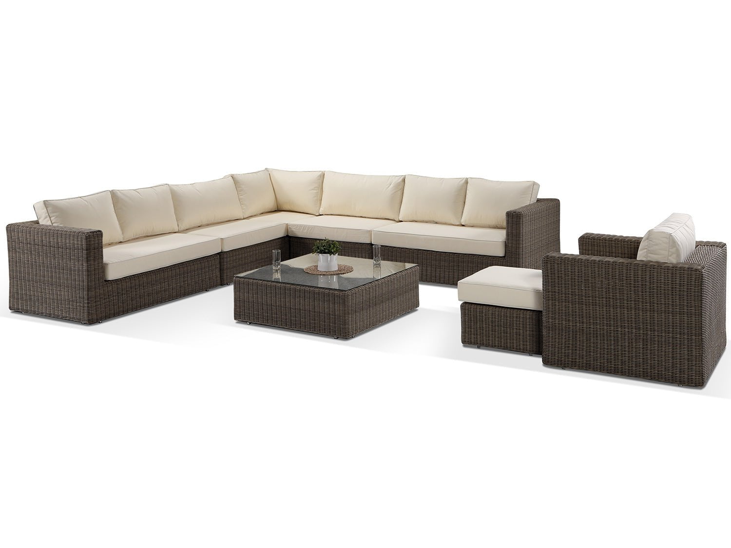 Alexander Francis Garden Furniture Tosca Natural Brown Large Rattan Modular Corner Sofa and Armchair Set