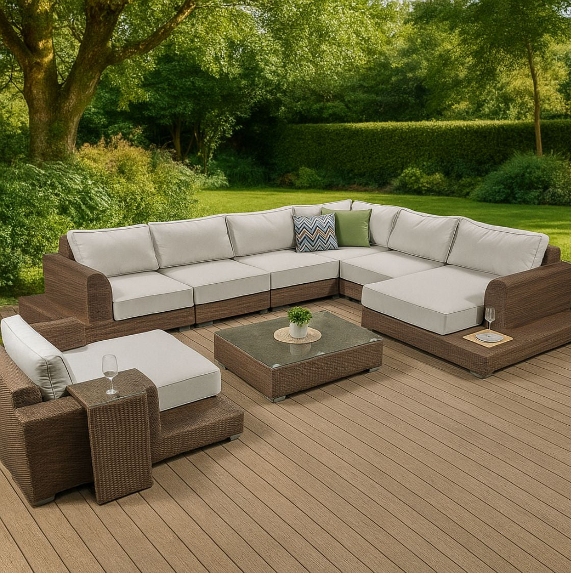Milano Large Sunbrella Rattan Garden Corner Sofa Set