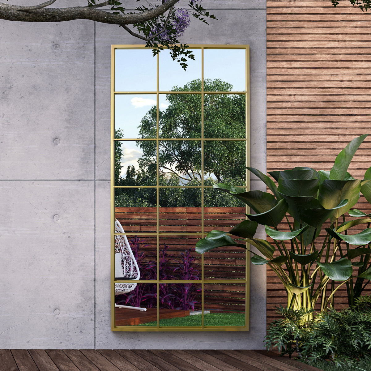 Modern Outdoor Vertical Mirror (Gold Frame)