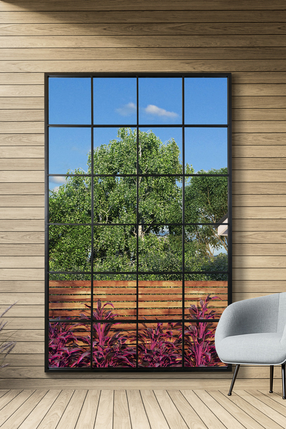 Modern Outdoor Garden Mirror (Black Frame)
