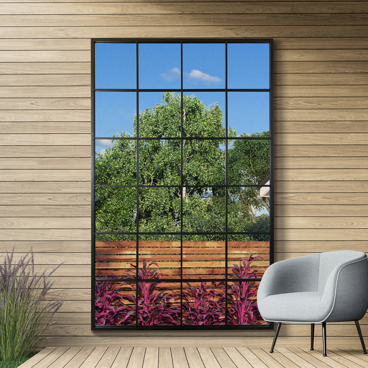 Modern Outdoor Garden Mirror (Black Frame)