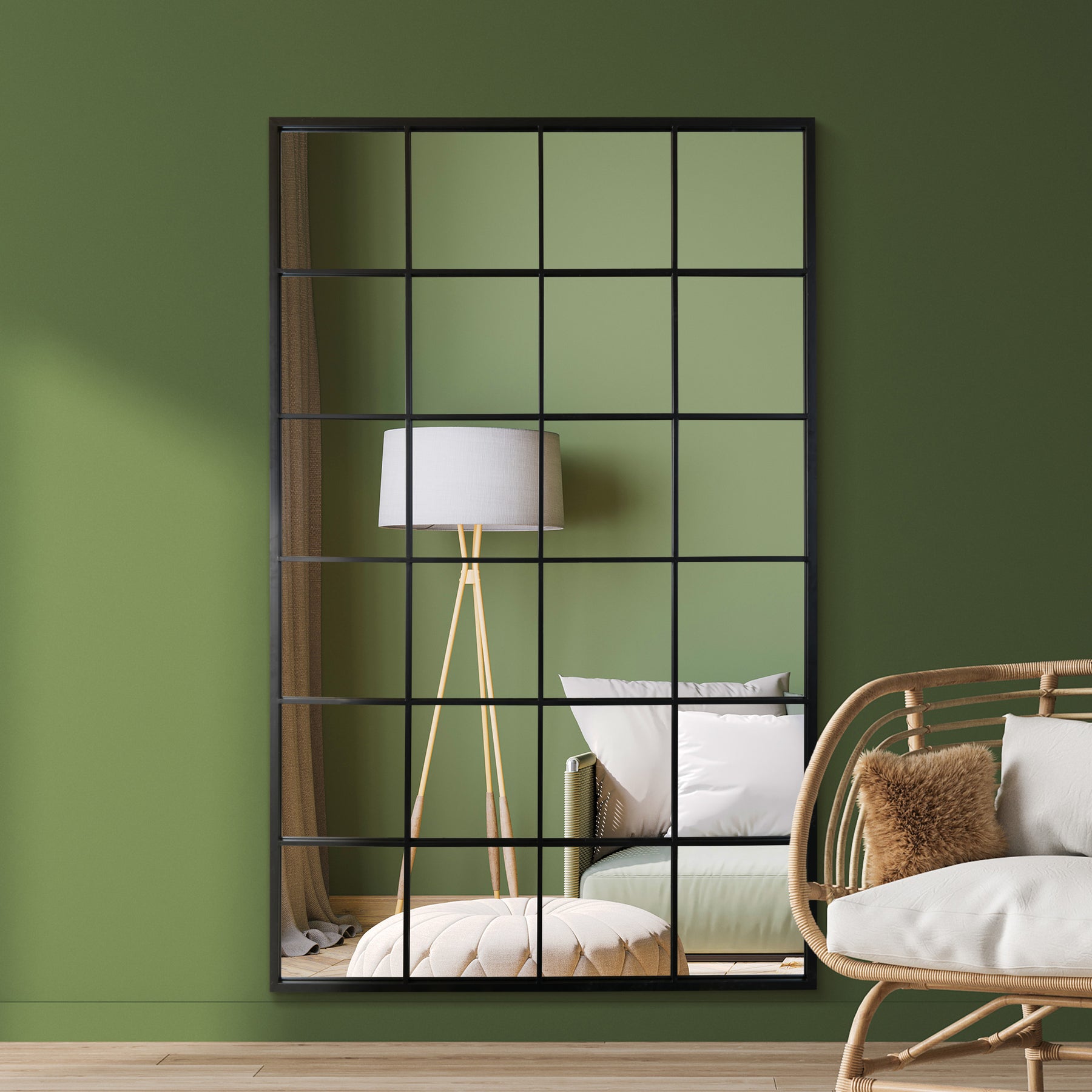 Modern Outdoor Garden Mirror (Black Frame)