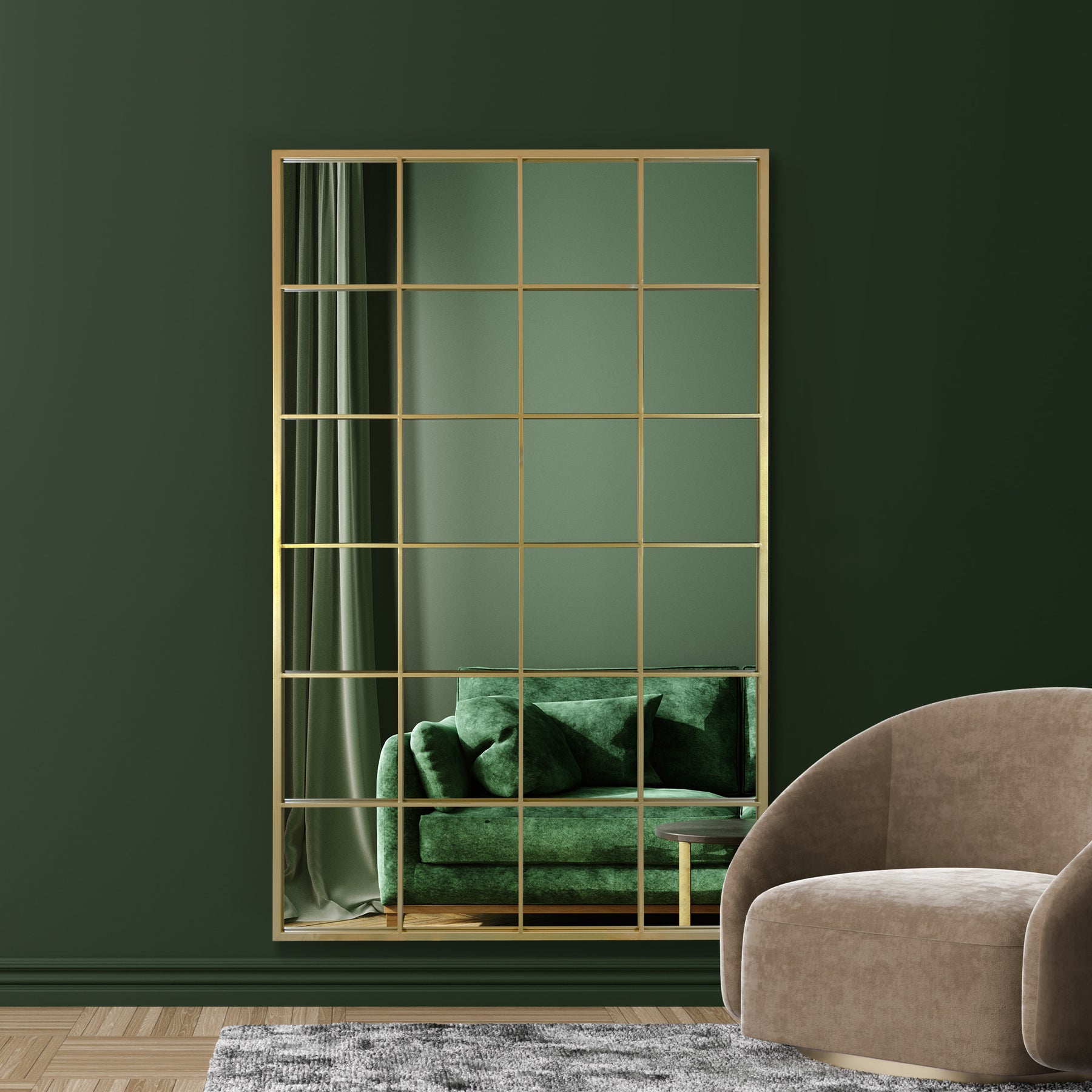 Modern Outdoor Garden Mirror (Gold Frame)