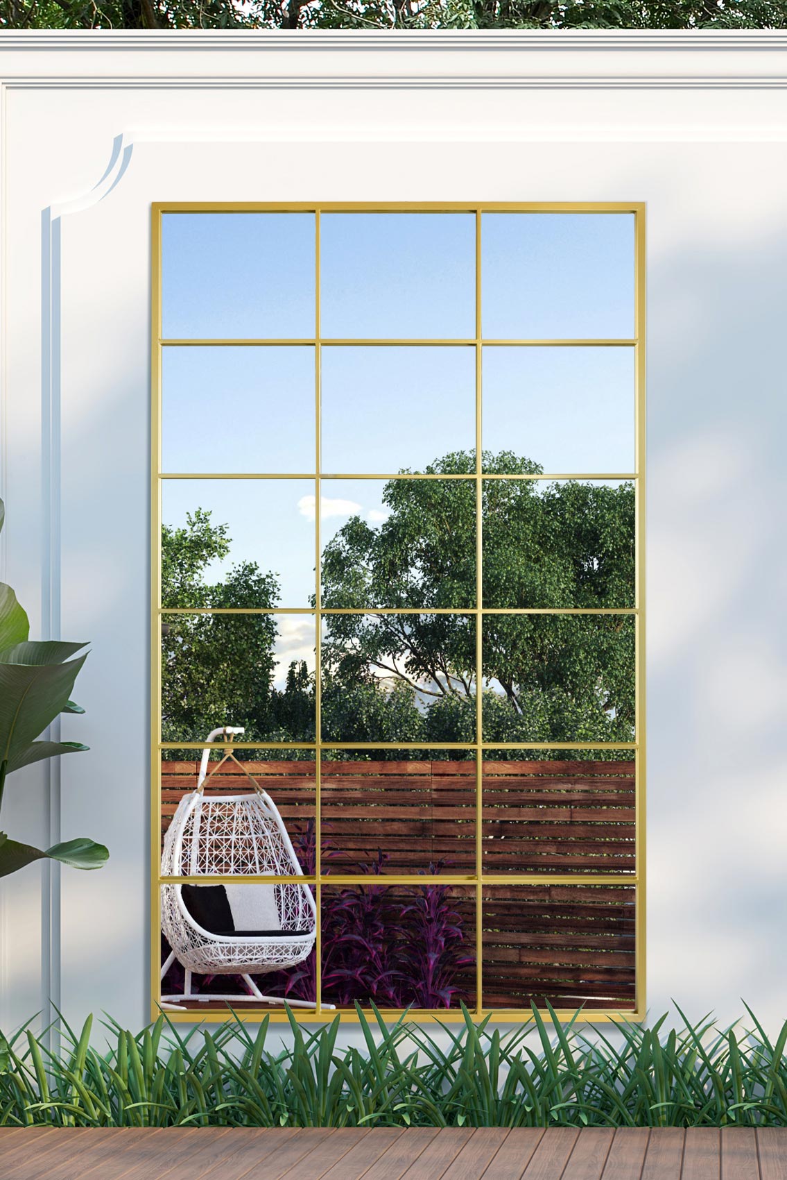 Modern Large Outdoor Garden Mirror (Gold Frame)