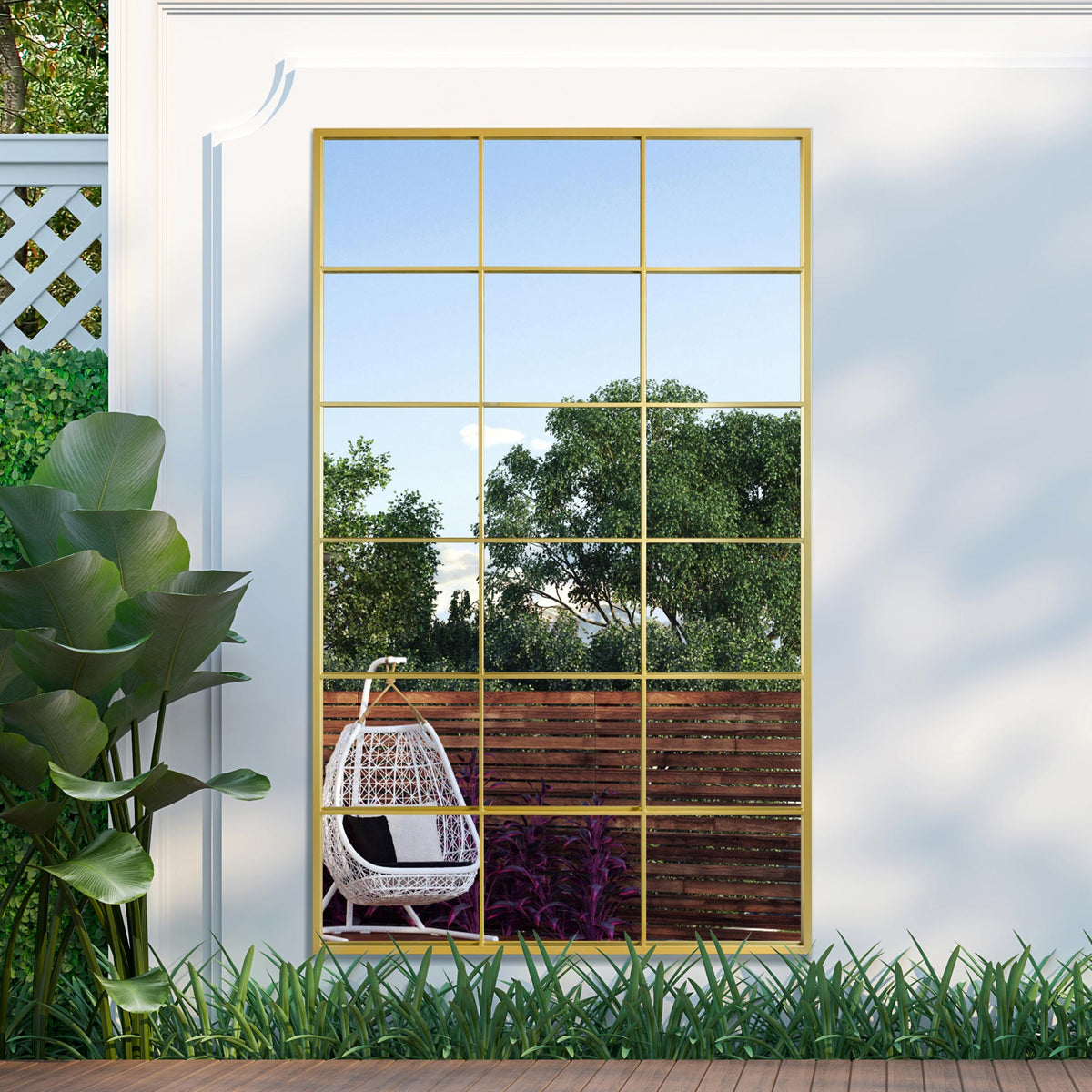 Modern Large Outdoor Garden Mirror (Gold Frame)