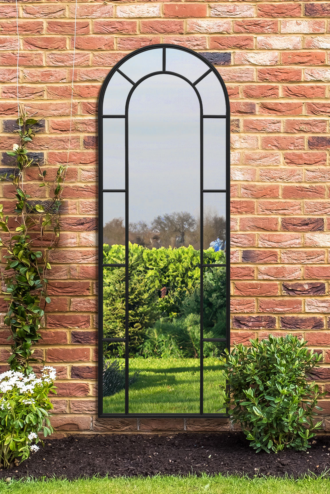 Arched Leaner Slim Garden Mirror (Black Frame)