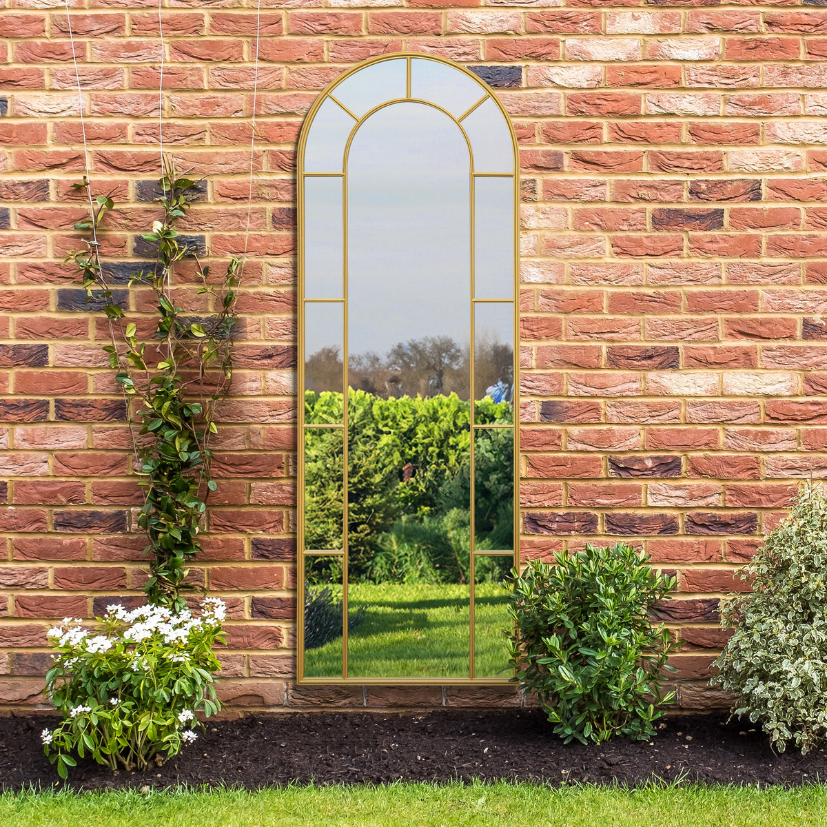 Arched Leaner Slim Garden Mirror (Gold Frame)