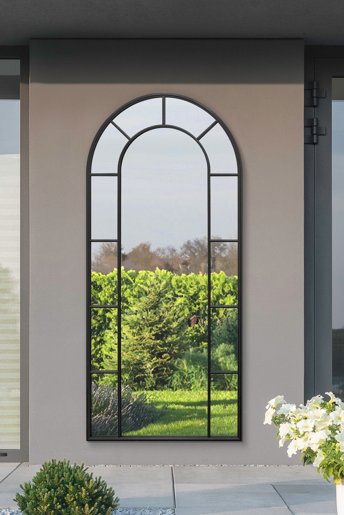 Arched Leaner Wide Garden Mirror (Black Frame)