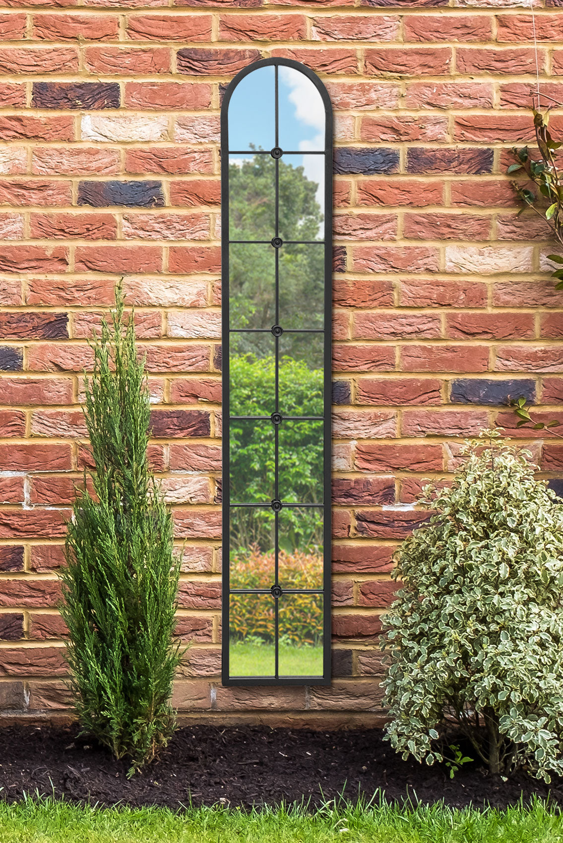 Arched Leaner Ultra Slim Garden Mirror (Black Frame)