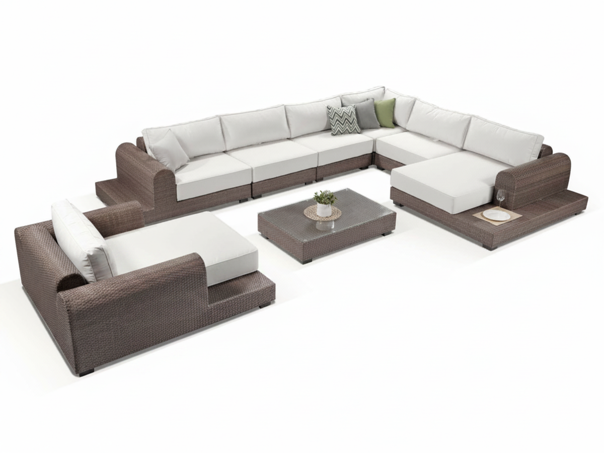Milano Large Sunbrella Rattan Garden Corner Sofa Set