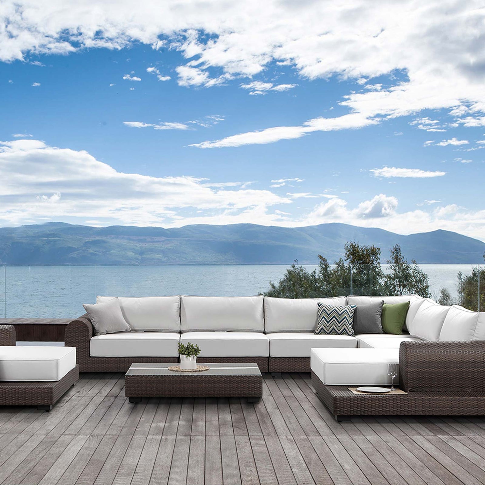 Milano Rattan Outdoor Furniture Set With Mountain Backdrop | Alexander Francis