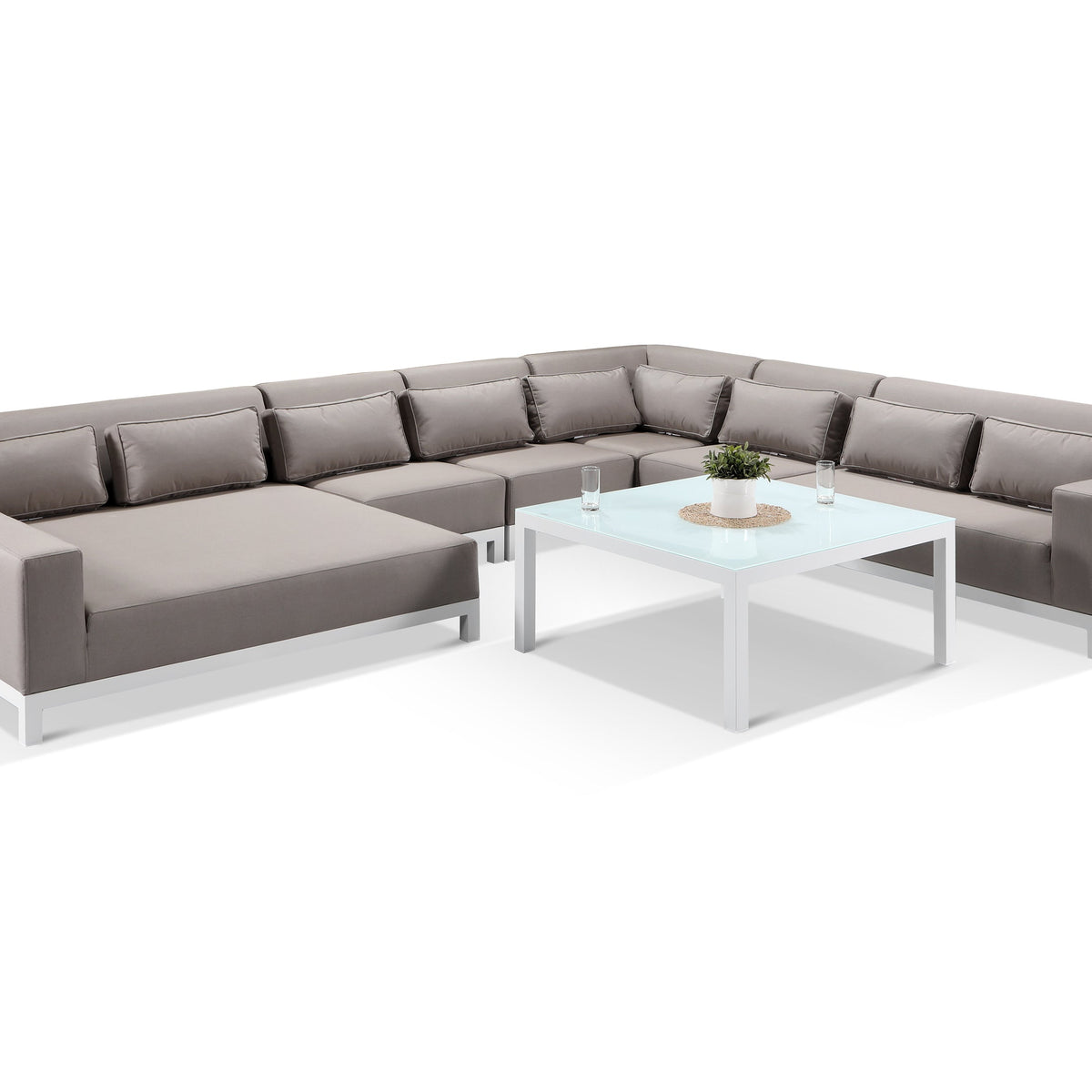 Minimo Sunbrella Fabric Large Garden Corner Sofa White Metal Frame