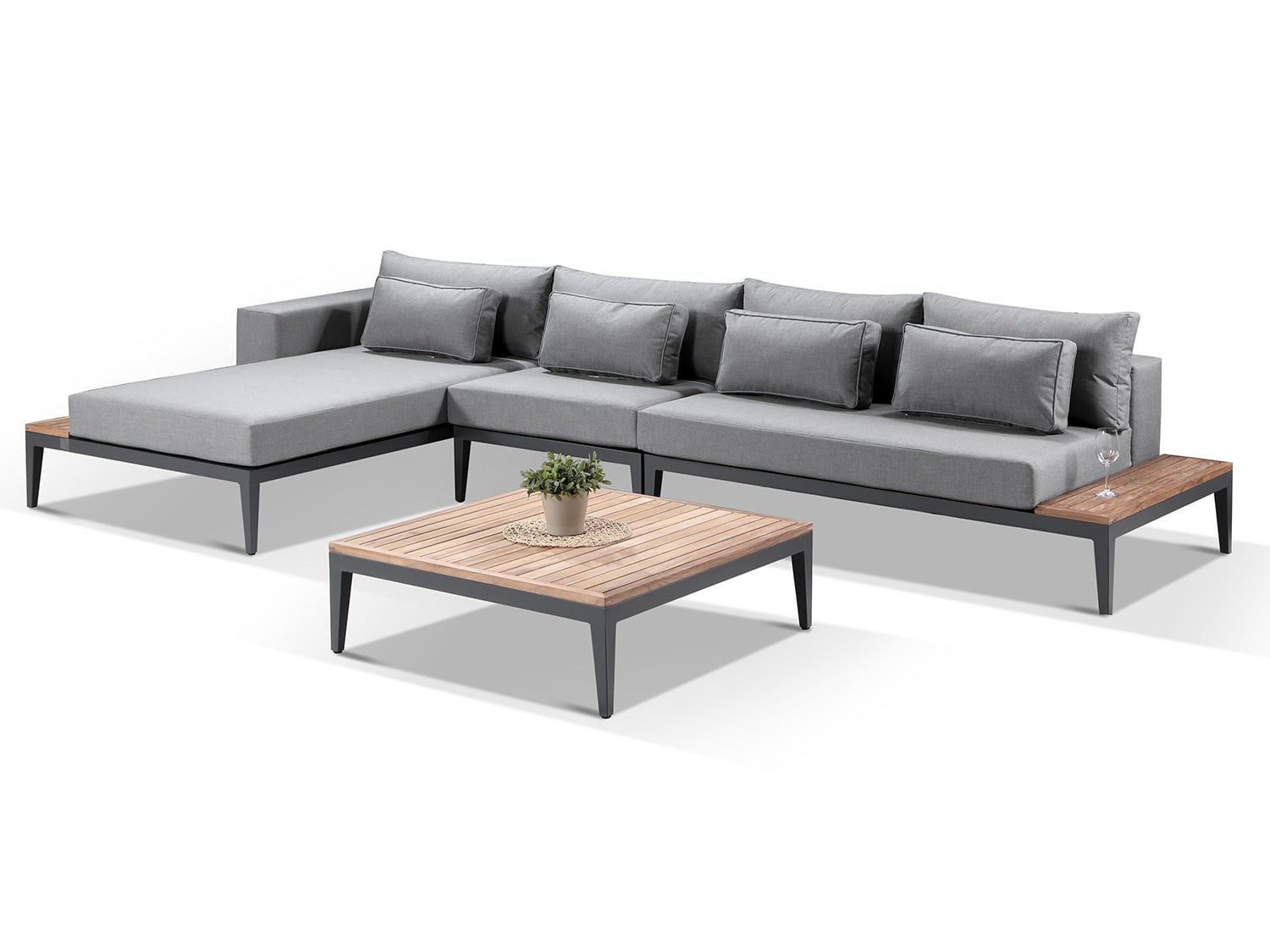 Alexander Francis Garden Furniture Moderno Sunbrella Grey Fabric Outdoor L Sofa Set