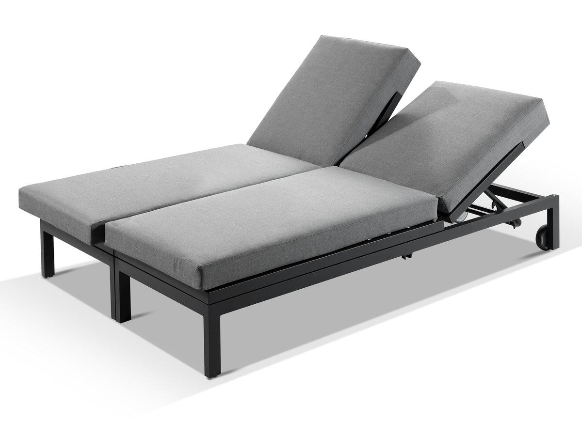 Alexander Francis Garden Furniture Moderno Sunbrella Grey Fabric Outdoor Sun Lounger Set