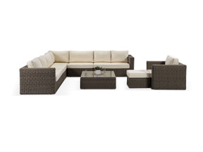 Alexander Francis Garden Furniture Tosca Natural Brown Large Rattan Modular Corner Sofa and Armchair Set