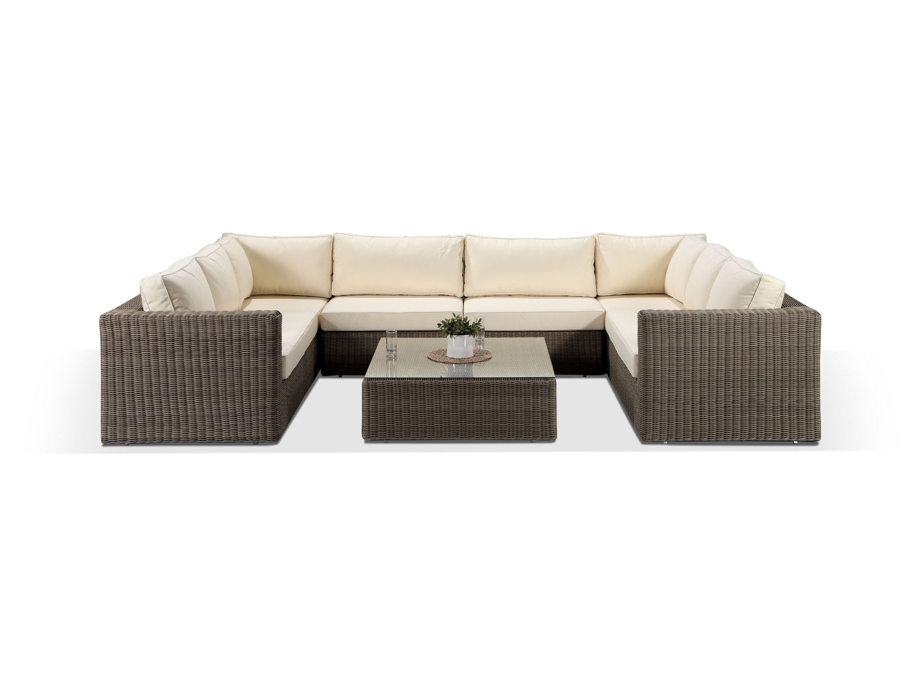 Alexander Francis Garden Furniture Tosca Natural Brown Large U Shaped Rattan Sofa with Cream Cushions