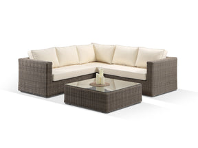 Alexander Francis Garden Furniture Tosca Natural Brown Modular Corner Sofa Set with Cream Cushions