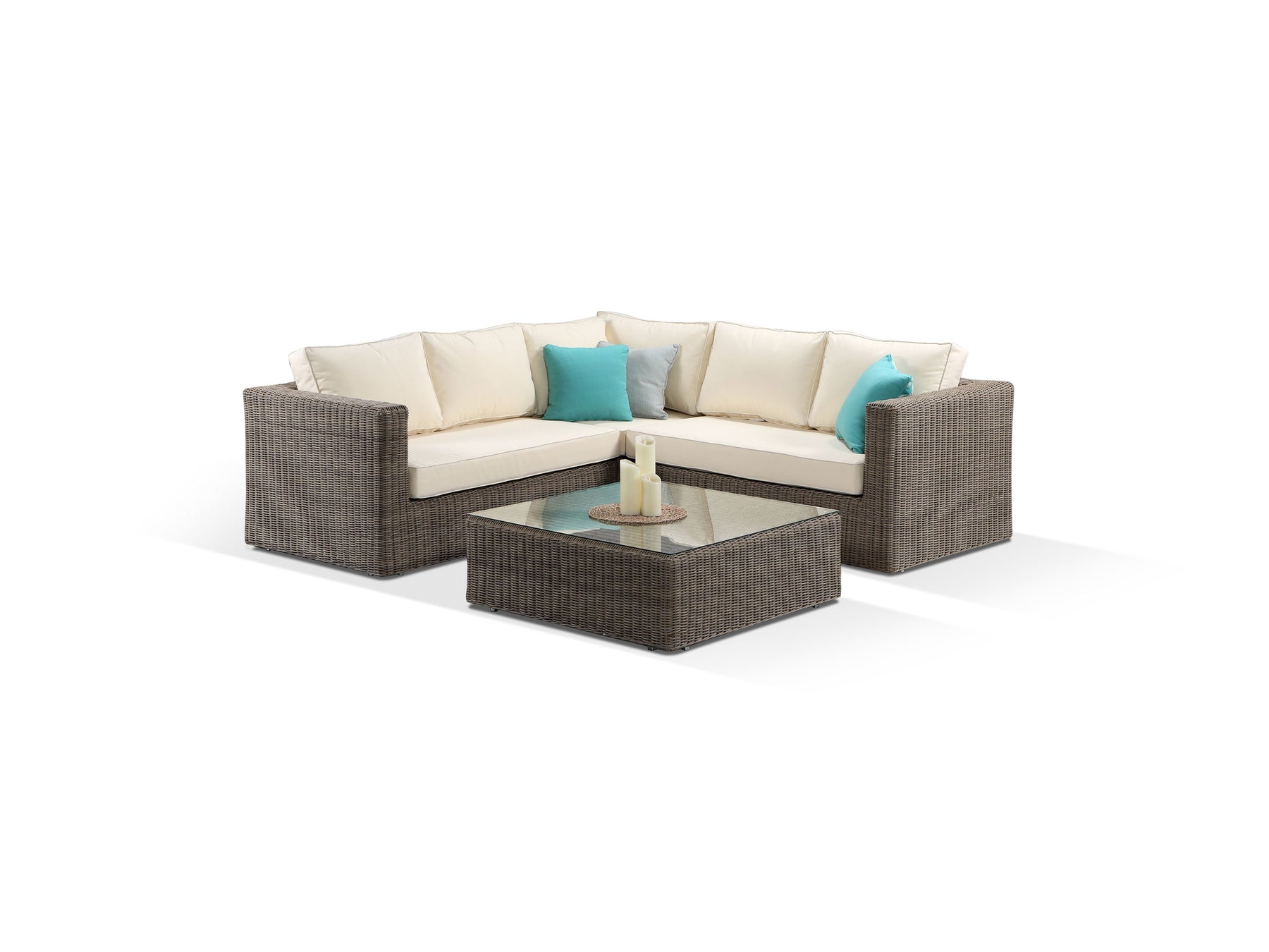 Alexander Francis Garden Furniture Tosca Natural Brown Modular Corner Sofa Set with Cream Cushions